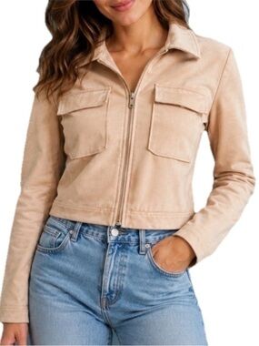 New Forever 21 Faux Suede Jacket Pockets Full Zip Size Large 36” Bust 19” Length